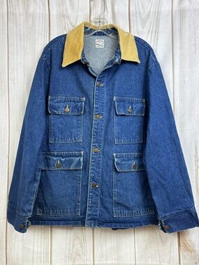 Vintage Pointer Denim Chore Jacket Rugged Barn Coverall Coat Indigo Blue Large